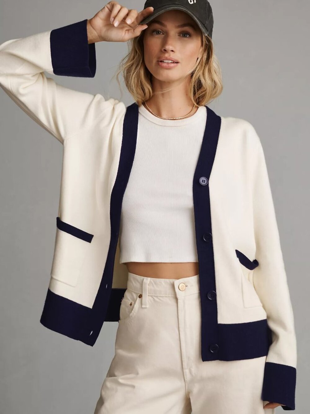 Anthropologie English Factory Contrast V-Neck Cardigan Sweater